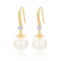 925 Boucles d’oreilles Sterling Silver Drop & Dangle, Argent sterling 925, avec Shell Pearl, Rond, Placage, pour femme & avec strass, plus de couleurs à choisir, 10x30mm, Vendu par paire