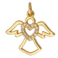 Kubik Zirkonium mikro bana Mässing hängande, Angel, guldfärg pläterade, micro bana cubic zirconia, 17x15x2mm, Hål:Ca 2mm, 10PC/Lot, Säljs av Lot