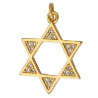 Befestigter Zirkonia Messing Anhänger, Hexagram, goldfarben plattiert, Micro pave Zirkonia & hohl, 16x21x2mm, Bohrung:ca. 2mm, 10PCs/Menge, verkauft von Menge