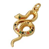 Kubik Zirkonium mikro bana Mässing hängande, Snake, guldfärg pläterade, micro bana cubic zirconia, 13x27x3mm, Hål:Ca 2mm, 10PC/Lot, Säljs av Lot