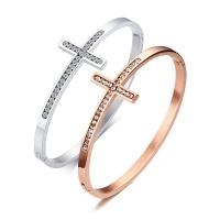 Narukvica od nehrđajućeg čelika, Nehrđajući čelik, pozlaćen, polirana & za žene & s Rhinestone, više boja za izbor, 4mm, Unutarnji promjer:Približno 62mm, Prodano By PC