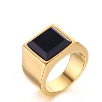 Anillo de dedo de acero inoxidable, con Ágata negra, chapado en color dorado, pulido & diverso tamaño para la opción & para hombre, 15mm, Vendido por UD