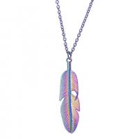 Zink legering Feather Pendler, Zinc Alloy, farverig forgyldt, mode smykker, flerfarvede, 15x61mm, Længde 45 cm, Solgt af PC