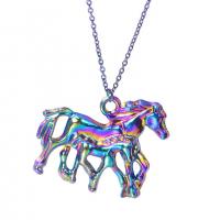 Zinc Alloy Animal Pendler, Hest, farverig forgyldt, mode smykker, flerfarvede, 28x23mm, Længde 45 cm, Solgt af PC