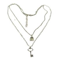 Collana in acciaio inossidabile, acciaio inox, with 1.96inch extender chain, Lock and Key, Doppio strato & per la donna, 25mm, 13mm, Venduto per Appross. 15.74 pollice filo