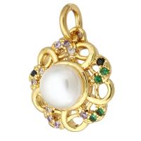 Cubic Zirconia Micro Pave Brass Pendant with Plastic Pearl gold color plated micro pave cubic zirconia & hollow Approx 2mm Sold By Lot