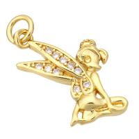 Messing hanger met micro-paved kubieke zirconia's, Fee, gold plated, micro pave zirconia, 13x17x2mm, Gat:Ca 2mm, 10pC's/Lot, Verkocht door Lot