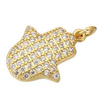 Kubik Zirkonium mikro bana Mässing hängande, Hand, guldfärg pläterade, micro bana cubic zirconia, 15x20x3mm, Hål:Ca 2mm, 10PC/Lot, Säljs av Lot