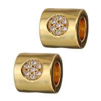 Brass Large Hole Bead Column gold color plated micro pave cubic zirconia Approx 4mm Sold By Lot