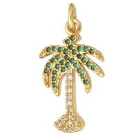 Befestigter Zirkonia Messing Anhänger, Palm Tree, goldfarben plattiert, Micro pave Zirkonia, 12x20x2mm, Bohrung:ca. 2mm, 10PCs/Menge, verkauft von Menge