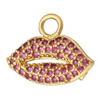 Messing hanger met micro-paved kubieke zirconia's, Lip, gold plated, micro pave zirconia, 17x14x2mm, Gat:Ca 2mm, 10pC's/Lot, Verkocht door Lot