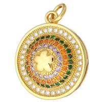 Cubic Zirconia Micro Pave Brass Pendant Flat Round gold color plated micro pave cubic zirconia Approx 2mm Sold By Lot