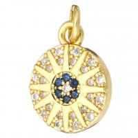 Cubic Zirconia Micro Pave Brass Pendant Flat Round gold color plated micro pave cubic zirconia Approx 2mm Sold By Lot