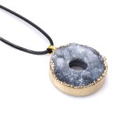 Naturliga agat Druzy hänge, Ice Kvarts Agate, med Mässing, plated, blandade färger, 28x6mm, Säljs av PC