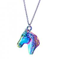 Zinc Alloy Animal Pendler, Hest, farverig forgyldt, mode smykker, flerfarvede, 22x29mm, Længde 45 cm, Solgt af PC