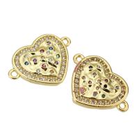 Cubic Zirconia Micro Pave Brass Connector Heart gold color plated micro pave cubic zirconia Approx 1mm Sold By Lot