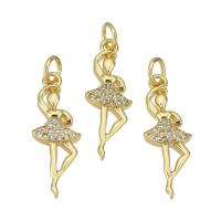 Cubic Zirconia Micro Pave bronze Pingente, cobre, Dancing Girl, cromado de cor dourada, micro pavimento em zircônia cúbica, 7x20x3mm, Buraco:Aprox 3mm, 10PCs/Lot, vendido por Lot