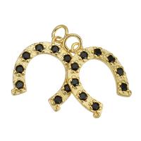 Messing hanger met micro-paved kubieke zirconia's, Hoefijzers, gold plated, micro pave zirconia, 14x18x2mm, Gat:Ca 2mm, 10pC's/Lot, Verkocht door Lot