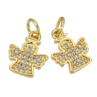 Kubik Zirkonium mikro bana Mässing hängande, Angel, guldfärg pläterade, micro bana cubic zirconia, 10x13x2mm, Hål:Ca 3mm, 10PC/Lot, Säljs av Lot