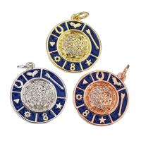 Cubic Zirconia Micro Pave Brass Pendant Flat Round gold color plated micro pave cubic zirconia & enamel Approx 3mm Sold By Lot