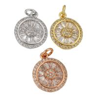 Cubic Zirconia Micro Pave Brass Pendant Flat Round plated micro pave cubic zirconia Approx 2mm Sold By Lot