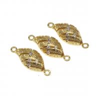 Conector de Micro Pavé de Zirconía Cúbica en Latón, metal, Hoja, micro arcilla de zirconia cúbica, dorado, 22mm, Vendido por UD