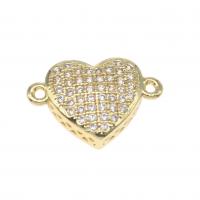 Terningformet Zirkon Micro Pave Messing Tilslutning, Heart, Micro Pave cubic zirconia, gylden, 17mm, Solgt af PC