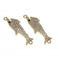 Cubic Zirconia Micro Pave Latão Connector, cobre, Peixe, micro pavimento em zircônia cúbica, dourado, 24mm, vendido por PC