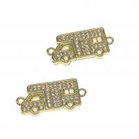 Cubic Zirconia Micro Pave Latão Connector, cobre, micro pavimento em zircônia cúbica, dourado, 10mm, vendido por PC