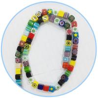 Millefiori Χάντρες, Millefiori Lampwork, Πλατεία, γυαλισμένο, DIY, μικτά χρώματα, Sold Per 39 cm Strand