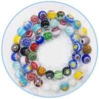 Perline in vetro lavorato a fette millefiori , Millefiori Lampwork, Cerchio, lucido, DIY, colori misti, Venduto per 39 cm filo