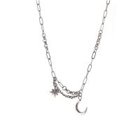 Collier d'acier titane, Lune et Etoile, multicouche & Style coréen & pour femme, Vendu par Environ 16 pouce brin