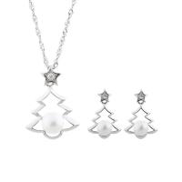 Colliers de Noël, Argent sterling 925, avec perle d'eau douce cultivée, avec 1.96inch chaînes de rallonge, arbre de noël, Plaqué de platine, Bijoux de Noël & styles différents pour le choix & pour femme & creux, Longueur Environ 15.74 pouce, Vendu par PC