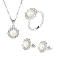 925 Sterling Silver Jewelry Set, 925 sterline d'argento, with perla d'acquadolce coltivata naturalmente, Fiore, placcato platino, stili diversi per la scelta & per la donna & con strass, Venduto da PC