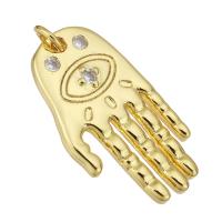 Cúbicos Circonia Colgante Latón Micro pavimenta, metal, Hamsa, chapado en color dorado, micro arcilla de zirconia cúbica, 14x25x2mm, agujero:aproximado 1mm, 10PCs/Grupo, Vendido por Grupo