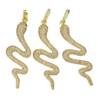 Cúbicos Circonia Colgante Latón Micro pavimenta, metal, Serpiente, chapado en color dorado, micro arcilla de zirconia cúbica, 15x45x6mm, agujero:aproximado 4mm, 10PCs/Grupo, Vendido por Grupo