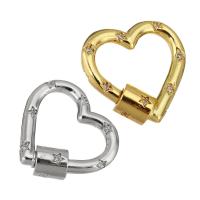 Messing Skru Carabiner Lock Charms, Heart, forgyldt, Micro Pave cubic zirconia, flere farver til valg, 22x21x6mm, 10pc'er/Lot, Solgt af Lot