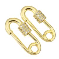 Messing hanger met micro-paved kubieke zirconia's, gold plated, micro pave zirconia, 11x21x6mm, 10pC's/Lot, Verkocht door Lot