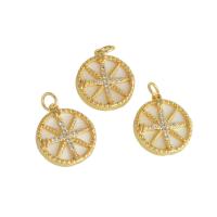 Cubic Zirconia Micro Pave Brass Pendant with Shell Round real gold plated micro pave cubic zirconia golden Sold By PC