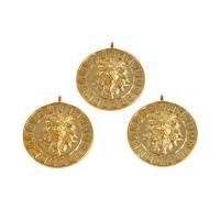 Brass Jewelry Pendants Round real gold plated golden Sold By PC