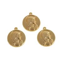 Brass Jewelry Pendants Round real gold plated golden Sold By PC