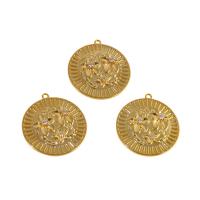 Cubique Pendentif en laiton zircon pavent, Rond, Plaqué d'or, pavé de micro zircon, doré, 25x23x2mm, Vendu par PC