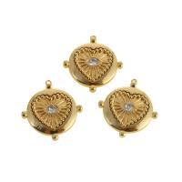 Cubique Pendentif en laiton zircon pavent, coeur, Plaqué d'or, pavé de micro zircon, doré, 25x23x3mm, Vendu par PC