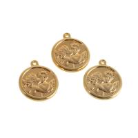 Brass Jewelry Pendants Round real gold plated golden Sold By PC