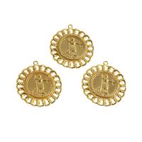 Brass Jewelry Pendants Round real gold plated golden Sold By PC