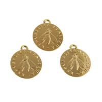 Brass Jewelry Pendants Round real gold plated golden Sold By PC