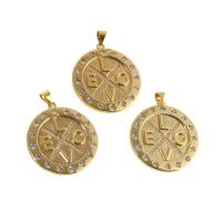 Cubique Pendentif en laiton zircon pavent, Rond, Plaqué d'or, pavé de micro zircon, doré, 30x28x2mm, Vendu par PC