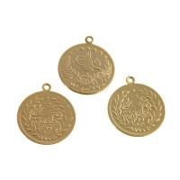 Brass Jewelry Pendants Round real gold plated golden Sold By PC