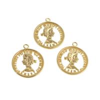 Brass Jewelry Pendants Round real gold plated golden Sold By PC