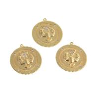 Cubique Pendentif en laiton zircon pavent, Rond, Plaqué d'or, pavé de micro zircon, doré, 25x23x2mm, Vendu par PC